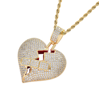 Bijoux Hip Hop Coeur Brisé Pendentif Collier Micro Pave Cubique Zircon Collier Couple Mode Personnalisé Hiphop Pendentif Femmes Hommes