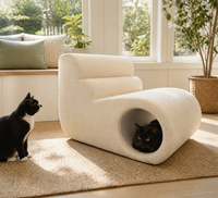 Fauteuil lounge moderne pour humains et animaux avec tunnel cachette pour chat, canapé en mousse sans armature pour salon et chambre