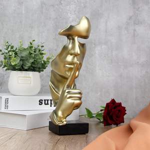 El silencio personalizado a granel es estatua de resina dorada, máscara de meditación Zen abstracta, escultura de pensador, decoración del hogar de oficina, OEM/ODM, venta al por mayor - Product Image 2