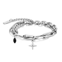 Bracelet unique en acier inoxydable avec pierre précieuse noire ovale, bracelet à maillons torsadés, bracelet avec breloque étoile en zircon pour homme
