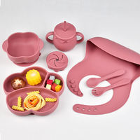 Ensemble repas en silicone pour tout-petits, forme animale, assiette, bol, bavoir, tasse, cuillère, fourchette, vaisselle réutilisable pour enfants, kit repas OEM
