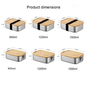 Custom logo Work Travel Eco-Friendly Meal Storage Food Container Leak-Proof Bamboo Lid Premium Stainless Steel Bento <b>Lunch</b> <b>Box</b> - Product Image 2