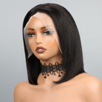 Perruques courtes bob vietnamiennes en gros, sans colle, avec dentelle frontale, cheveux humains, brun clair, dentelle noire naturelle, densité 150 % pour la dentelle