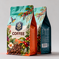 Sac à café en poudre imprimé numériquement avec un design personnalisé, 500 g, 1 lb, emballage pour grains de café, sac à fond plat avec valve et fermeture éclair