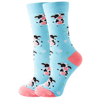 Kaos Kaki Kasual Katun Wanita & Pria Motif Hewan Buah Bunga Setinggi Lutut untuk Musim Gugur dan Musim Dingin