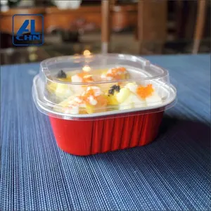 ALCHN 240ML/8オンスDisposable Aluminum Foil Tray Individual Containers Cake Cup Square Takeaway Food Packing
