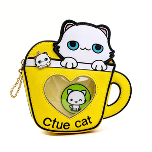 Sac bandoulière en cuir PU avec chaîne, design chat 3D mignon, forme tasse personnalisée, pour fans d'anime - Product Image 4
