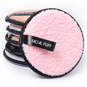 Private Label Eco-Friendly Round Washable Microfiber Cotton Magic Custom Makeup Facial Cleaning Sponge Puff Remover Pad