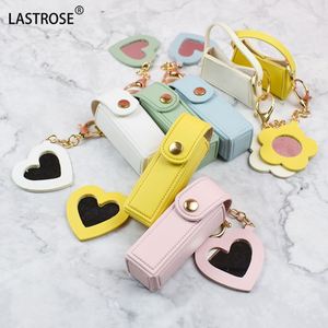 Fashion Women Girl Lipstick Cover Case Bag Accessories Keychain With <b>Makeup</b> Mirror Pu Leather Lip Balm Holder Lipstick Bag - Product Image 4