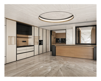 Meuble de cuisine intelligent et moderne de luxe avec panneau mural en verre et porte élévatrice pour appartement