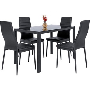 5 Piece Kitchen <strong>Dining</strong> Table <strong>Set</strong> Glass Top and <strong>4</strong> <strong>Leather</strong> <strong>Chairs</strong> Dinette Black <strong>Dining</strong> Table <strong>Set</strong> - Product Image 1