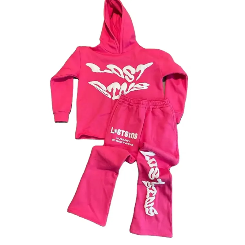 Комплект из флисовой уличной одежды от производителя, спортивный костюм для бега, винтажные спортивные штаны и толстовка с капюшоном Y2K с пышным принтом