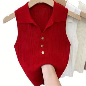 I-0704 Débardeur court pour femme en tissu tissé respirant avec logo frontal en spandex, col montant, sans manches, vente en gros pour l'été - Product Image 1