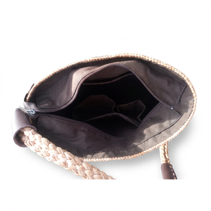 Bolso de Hombro Tejido de Rafia, Estilo Bohemio, Correa Única, Parte Superior Abierta, Color Beige Natural - Product Image 4