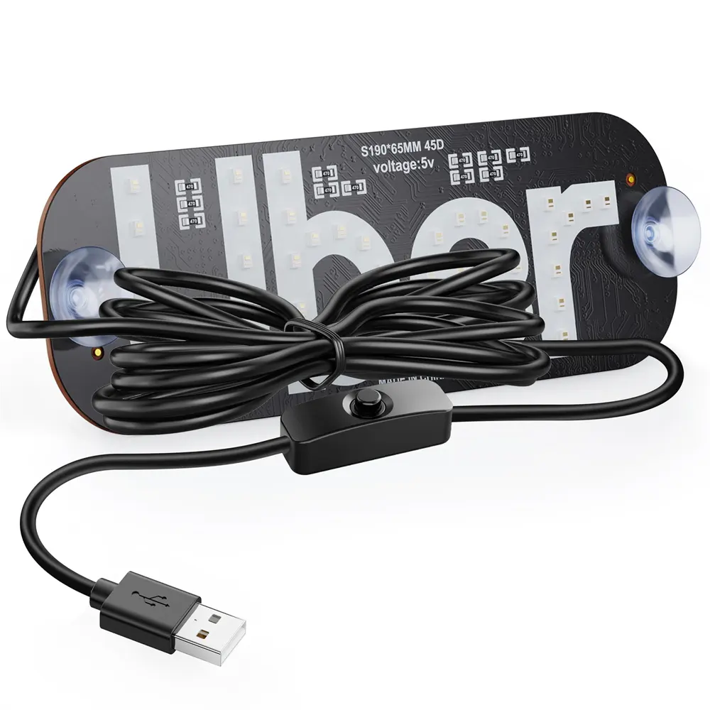 لوحة إضاءة عالمية بمقبس USB مع أكواب شفط إشارة إضاءة LED لزجاج السيارة الأمامي