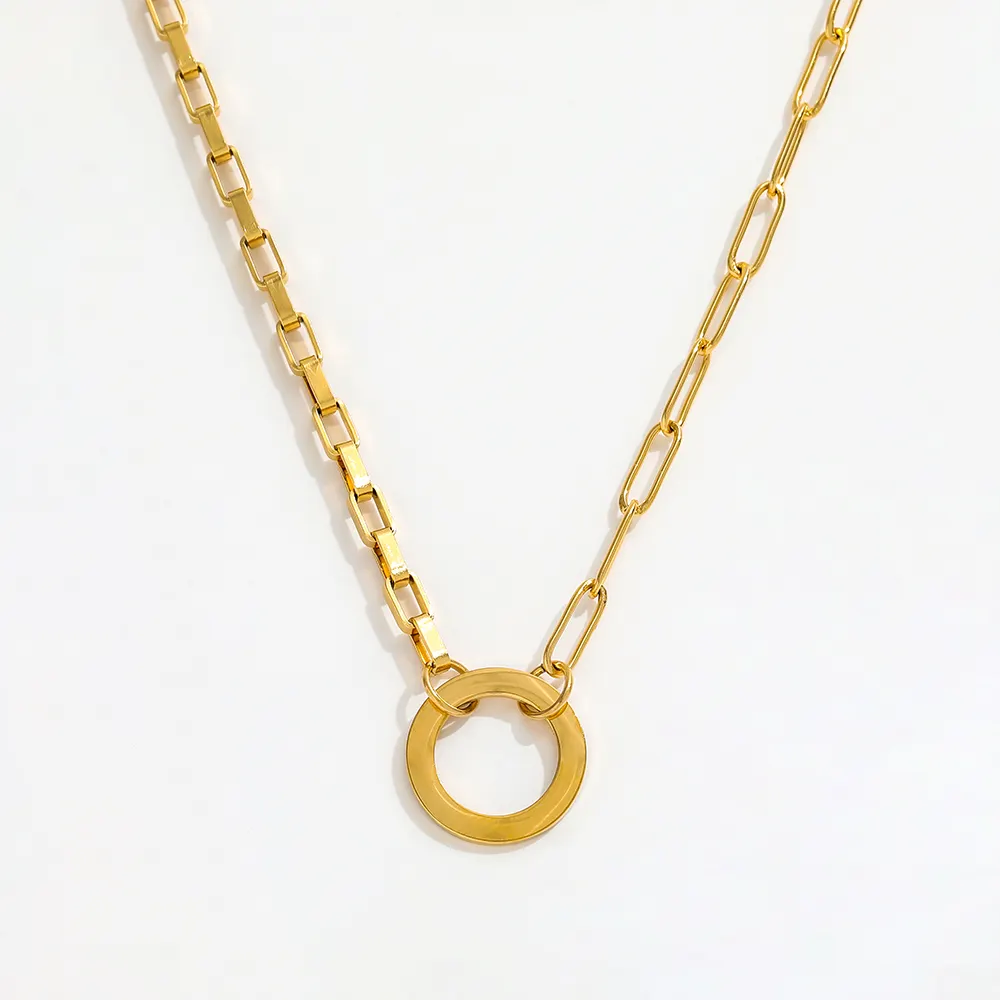 High End 18k Gold Plated Circle Pendant Necklace Choker Necklace Stainless Steel Jewelry