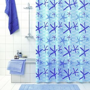 Rideau de douche Netty 180x200 cm motif étoile de mer bleue, décoration de salle de bain - Product Image 1