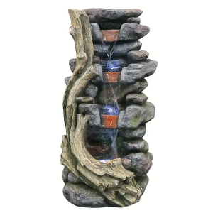 Fuente de Agua Decorativa de Halloween Hecha a Mano, <span class=keywords><strong>con</strong></span> Patrón de Ramas de Piedra de Poliresina, Pintada a Mano, Iluminada, Escultura de Niveles para Interiores - Product Image 1