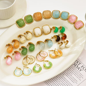 Multi Colors Resin <b>Studs</b> <b>Earrings</b> for Women | 18K PVD Gold Plated Stainless Steel | Waterproof, Hypoallergenic & Durable - Product Image 1