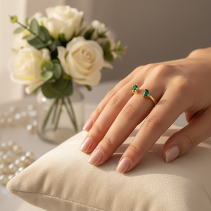 Pear Design Emerald <b>CZ</b> Stone 925 Sterling Silver Adjustable <b>Ring</b> Luxurious Wedding Party Dainty Handmade Fine Jewelry - Product Image 3