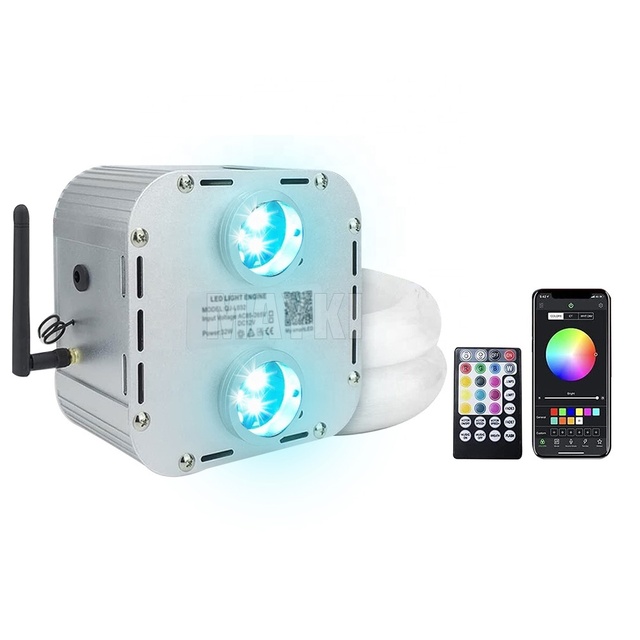 32W RGB Fiber Optic Light Engine Dual Port Connector Led Fiber Optic Projector with RF Remote Controller