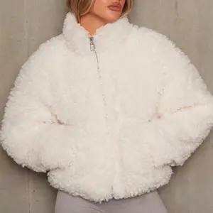 2023 Outono e inverno Amazon novo cardigan de pelúcia curto parágrafo das mulheres europeias e americanas Jaqueta, casaco de cordswool, menina
