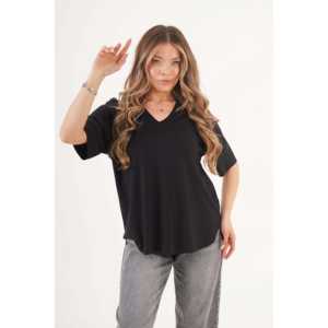 Wholesale Ladies' <b>Black</b> <b>T</b>-<b>Shirt</b> <b>Slim</b> <b>Fit</b> Xxs/xs Size Seamless V-Neck Bow Collar Breathable Cotton Character Cartoon Letter Short - Product Image 3