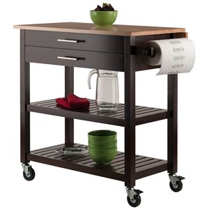 Chariot de cuisine moderne avec cappuccino à feuilles tombantes et panneau en acier inoxydable fini bois naturel DB Langdon - Product Image 3