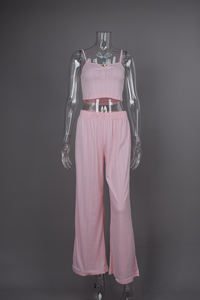 QINSI ev giyim kolsuz rahat kaşkorse pantolon örme 2 parça Set pijama nefes yaz katı Pointelle gecelikler - Product Image 4