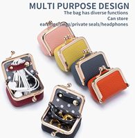 Kotak Organizer Perhiasan Mini Portabel Kulit Asli Mewah Kustom, Dompet Koin, Kotak Perhiasan Kecil untuk Anting, Cincin, Kalung