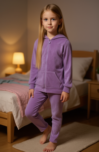 Pijamas de Forro Polar para Niñas Te453r, Manga Larga, Color Sólido, Suaves y Cómodas, Ropa de Dormir de Invierno para Niños - Product Image 2