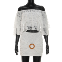 Ensemble jupe d'été pour femme Viviblook J26ST143, haut court sexy en dentelle à épaules dénudées et mini-jupe moulante, ensemble décontracté