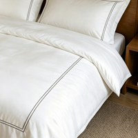 Ensemble de literie d'hôtel de luxe minimaliste en coton 100% brodé, 4 pièces, haute densité de fils, housse de couette, drap, taies d'oreiller