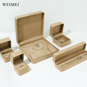 WEIMEI Khaki Round Corner Jewelry <b>Box</b> Soft Suede Leather with Logo for Ring <b>Earring</b> <b>Gift</b> Packaging - Product Image 6