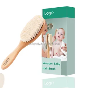 Escova de cabelo de madeira para bebês com logotipo personalizado, escova de berço com cerdas de cabra macias naturais para recém-nascidos e bebês, couro cabeludo perfeito