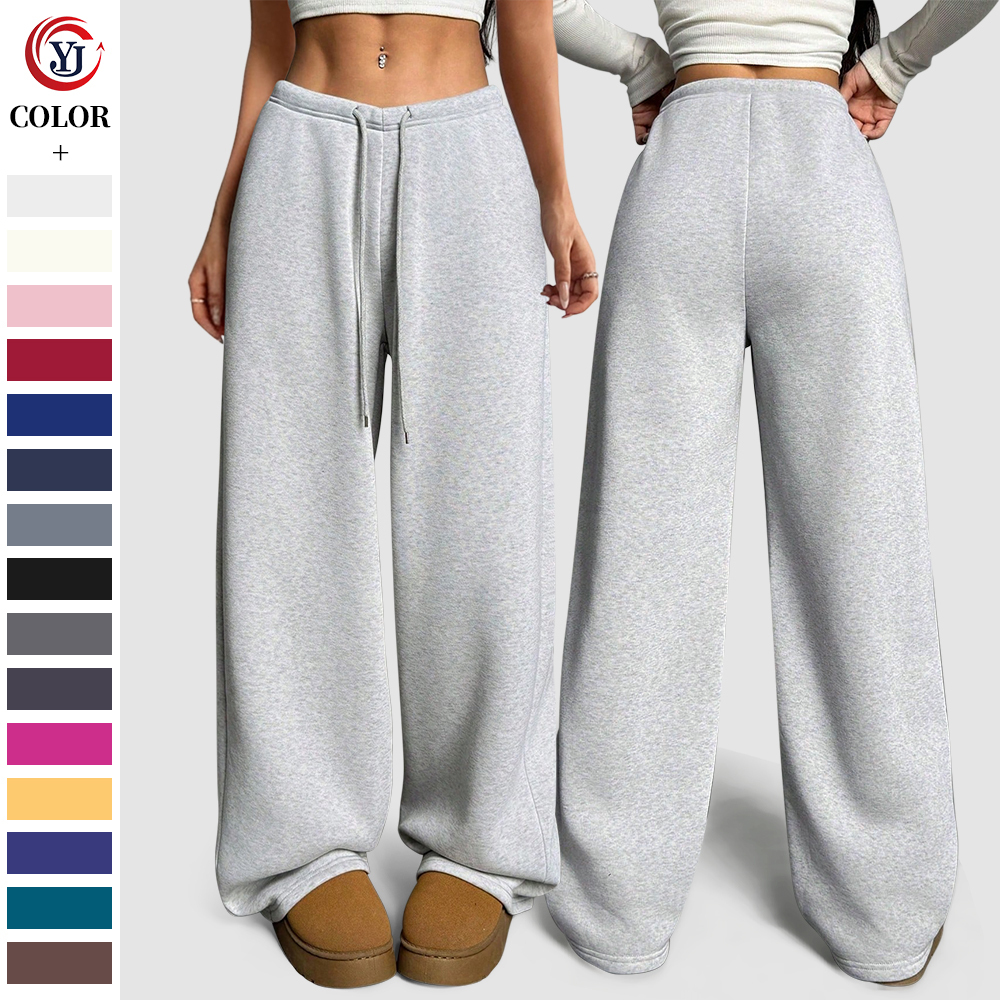 Wholesale Sweatpants Women's Fleece Lined Pants V-Waisted Casual Pants Wide Leg Jogging Trouser Leisure Bottoms for Women Baggy
