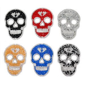 Floral Sugar Skull Iron On Hotfix Rhinestud Transfer - View #10