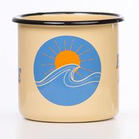 Tasse en émail écologique beige de 350ml avec design de vagues de soleil de plage de surf Style mignon pour équipement de camping ou utilisation en vrac