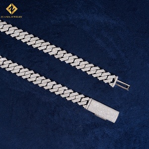 ZUANFA JEWELRY Men's Rhodium Plated 925 <b>Silver</b> Moissanite Blade <b>Chain</b> Necklace Geometric Baguette Cut Luxury Hip Hop Style - Product Image 4