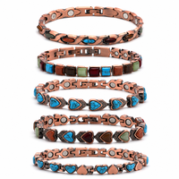Gelang Magnetik Tembaga Merah Berkilau dengan Inlay Batu Agate Lapis Alami, Gelang Penyembuhan Bio-Energi, Perhiasan Mewah