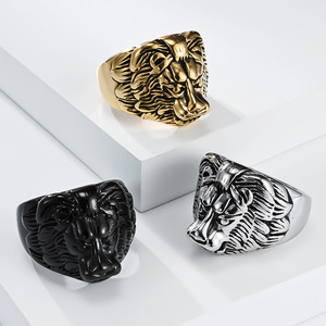 Lion Head Titanium Steel <b>Ring</b> For <b>Men</b> Black Gold <b>Silver</b> Color Fashion Jewelry Gift Occasion Animal Pattern Design - Product Image 1
