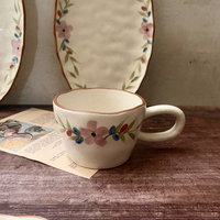 Service de table en céramique vintage français peint à la main avec glaçure sésame et motif floral, assiette créative en céramique pour dessert et gâteau