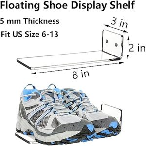 6 Pack Acrylic Floating Shoe Rack Clear Sneaker <b>Display</b> Wall Mounted Levitating Shoe <b>Display</b> Rack - Product Image 5