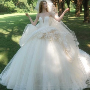 Robe de mariée blanche Lsjj118, coupe princesse, en dentelle cristalline, avec appliques florales 3D, longueur ras du sol, sur mesure - Product Image 6