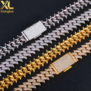 15mm 2 Rows Cuban <b>Chain</b> Link Bracelet Gold Plated Brass Iced Out CZ Zircon Cubic Zirconia Hip Hop Custom - Product Image 5