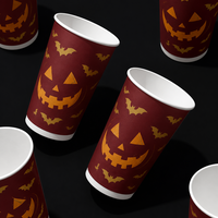 Gobelet en papier à double paroi Trick or Treat, motif citrouille, en kraft, isolé, résistant à la chaleur, jetable, vente en gros, fournisseur en vrac, usine