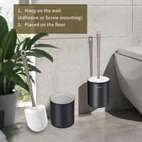 Ensemble brosse et support de toilette en acier inoxydable durable, à fixer au mur ou sur pied, pour le nettoyage de la salle de bain