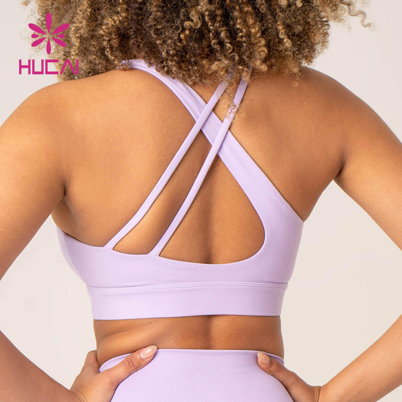 Custom logo Women Sexy Asymmetrical Cross Back V Neck Yoga Training Sports Bra