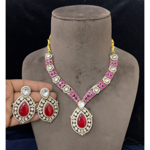 Women's Brass Zircon Necklace Earrings Set Pear Cut Red Stone Vintage Engagement Party Wedding Jewelry Fashion Set - Product Image 2