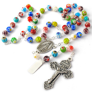 Collar religioso de 8mm para mujer, piedras azuladas multicolor, cuentas de cristal, cadena de plata, Rosario con caja de regalo, venta al por mayor de fábrica - Product Image 6